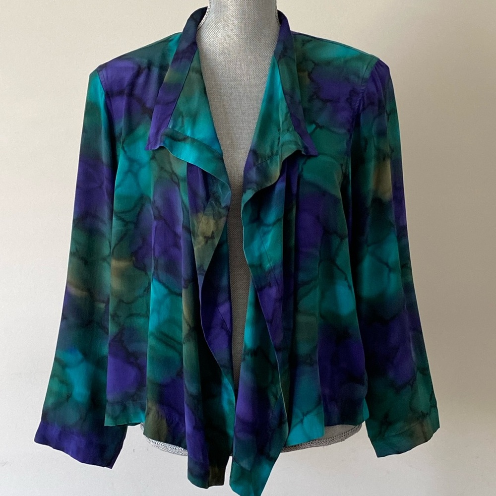 Aliki Yamani Creations Silk Wearable Art Jacket Colorful Purple & Green Size S